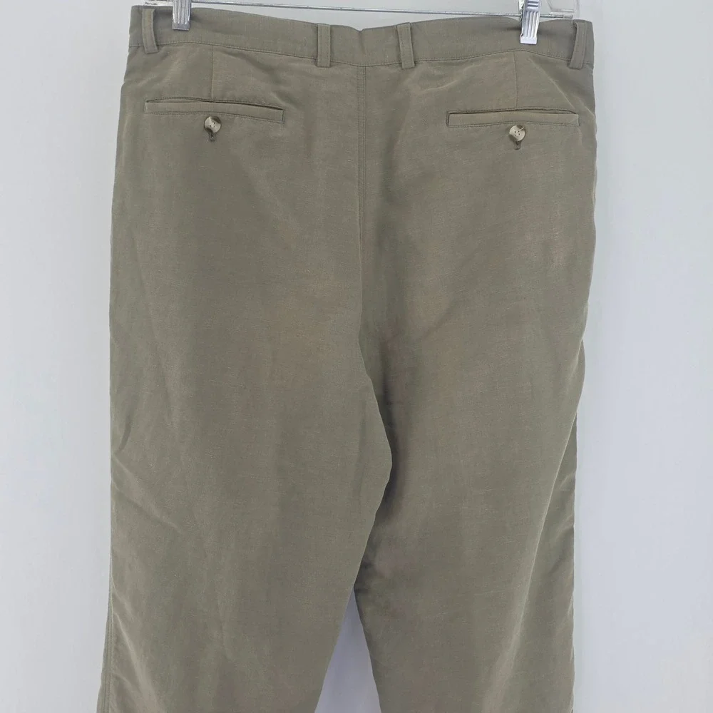 Greg Norman Trousers Mens 36x30 Olive Green Linen Blend Golf Wear Casual Pants